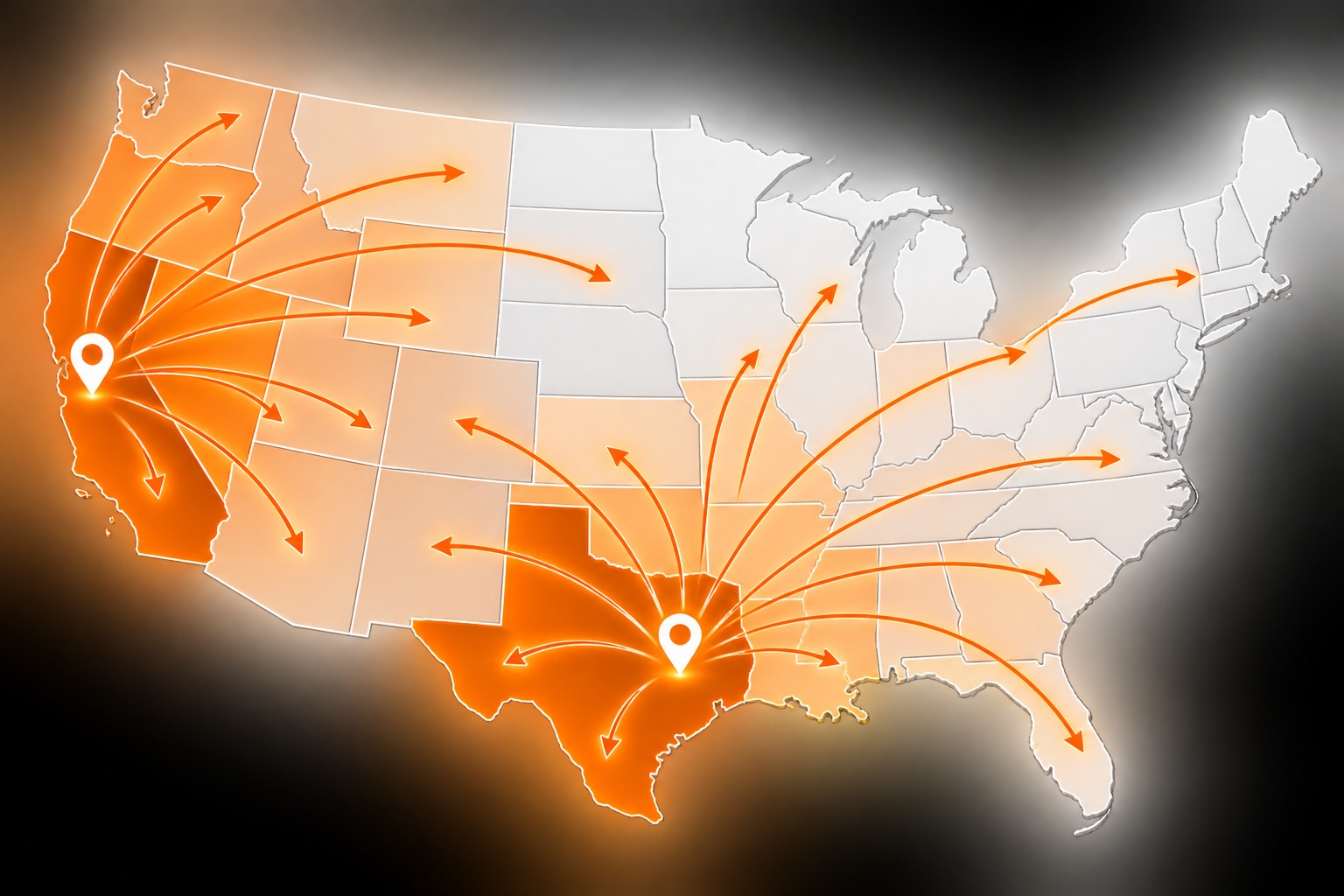 Map: Onyx warehouses in Lodi, California and Jarrell, Texas shipping across the United States